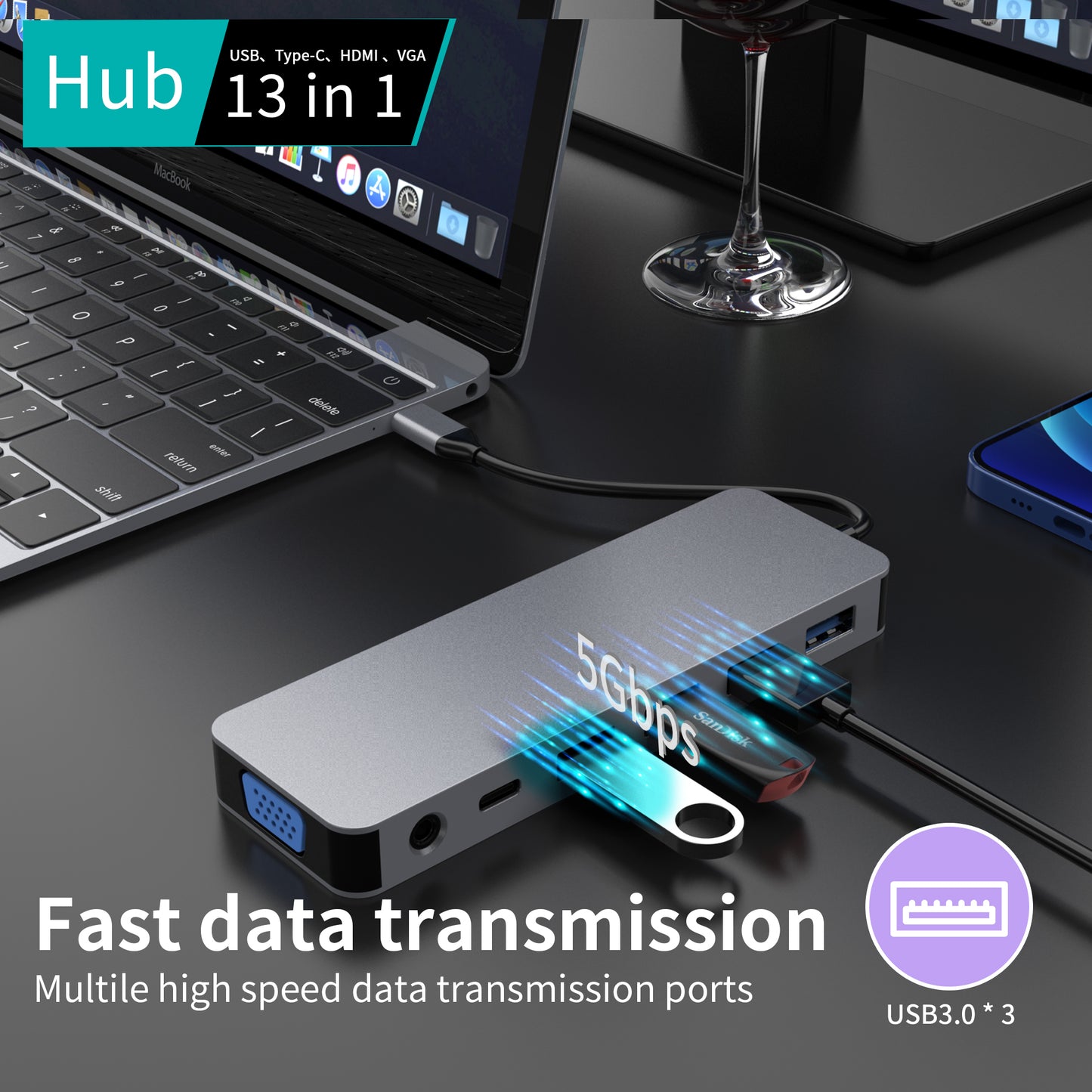 Hub Station d'accueil USB-C 13 en 1